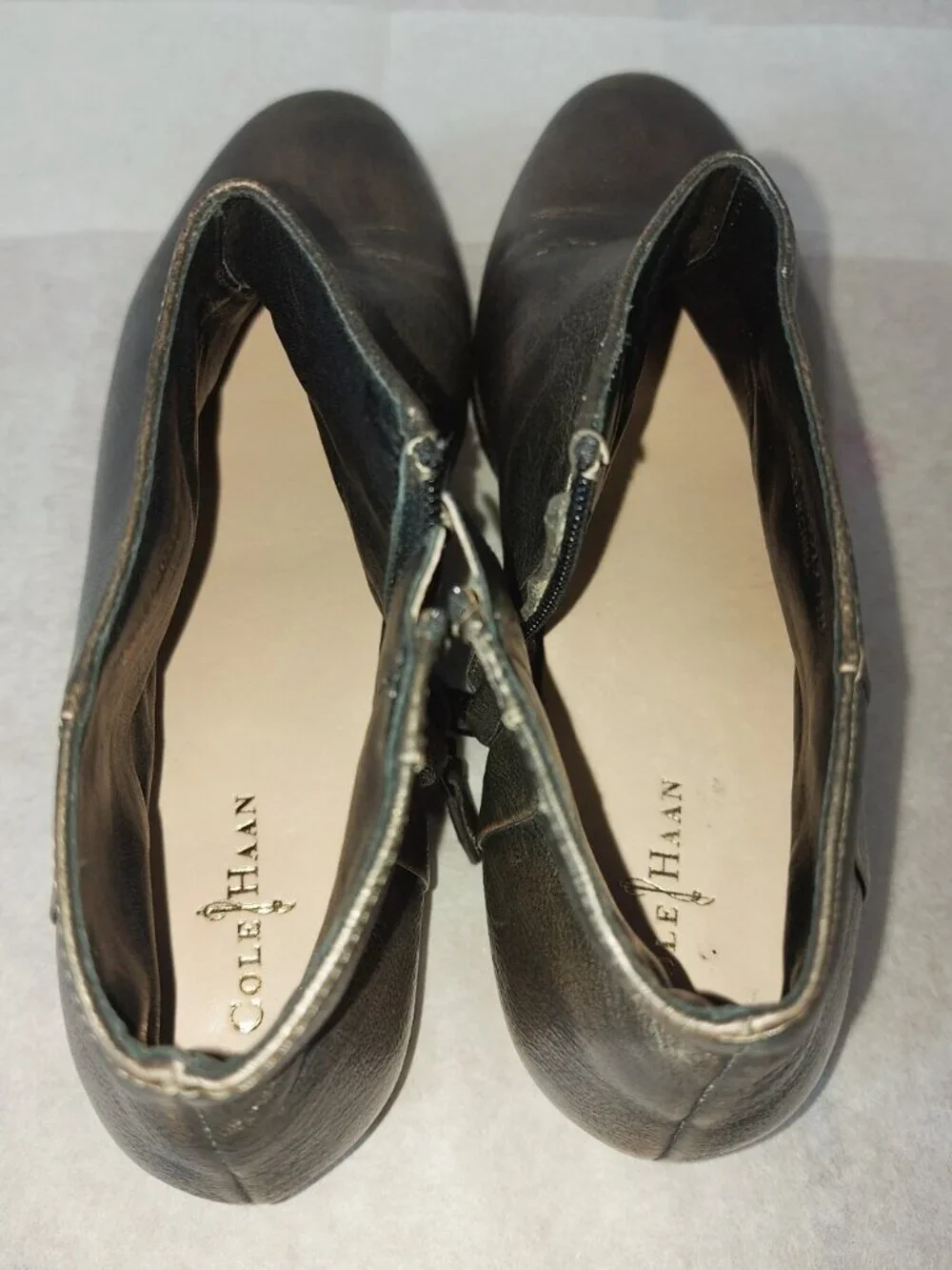 Cole Haan Allen Metallic Burnished Bronze Leather Women Zip Ankle Bootie 7.5 B